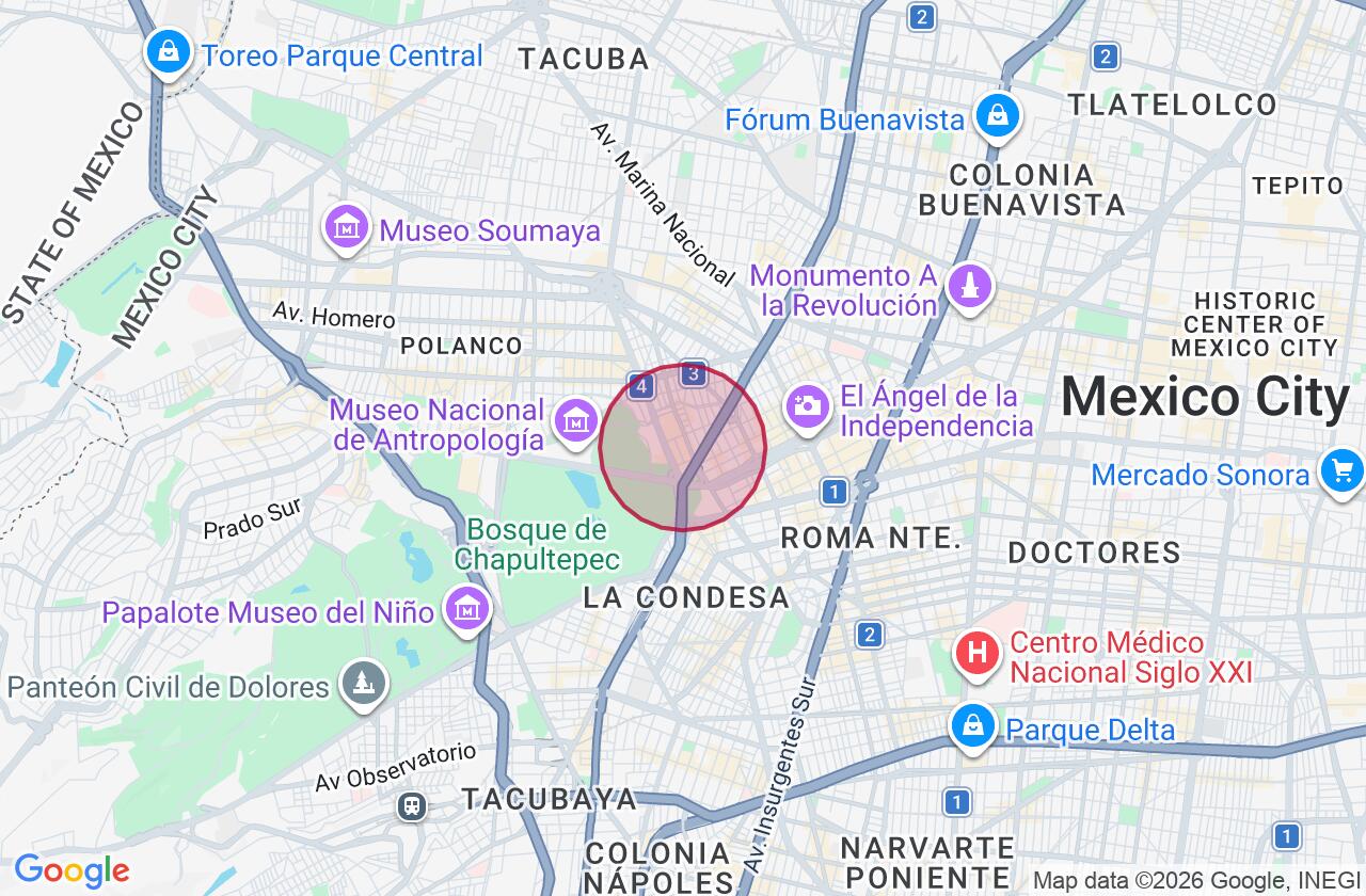 Zona aproximada de Departamento en renta en Anzures