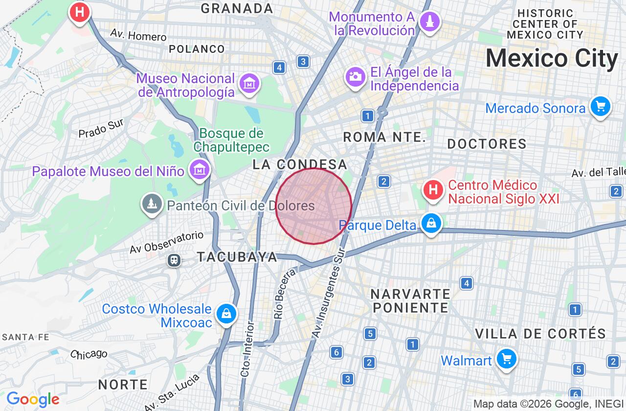 Zona aproximada de Departamento en renta en Hipódromo