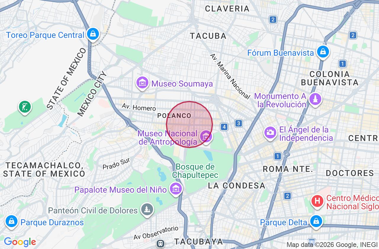 Zona aproximada de Oficina en renta en Polanco